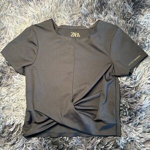 Zara Black Short Sleeve Twist-Detail Top